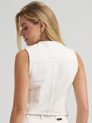 Wrangler 112385569 Womens Lainey Wilson X Iconic Denim Vest Pearl White back view. If you need any assistance with this item or the purchase of this item please call us at five six one seven four eight eight eight zero one Monday through Saturday 10:00a.m EST to 8:00 p.m EST