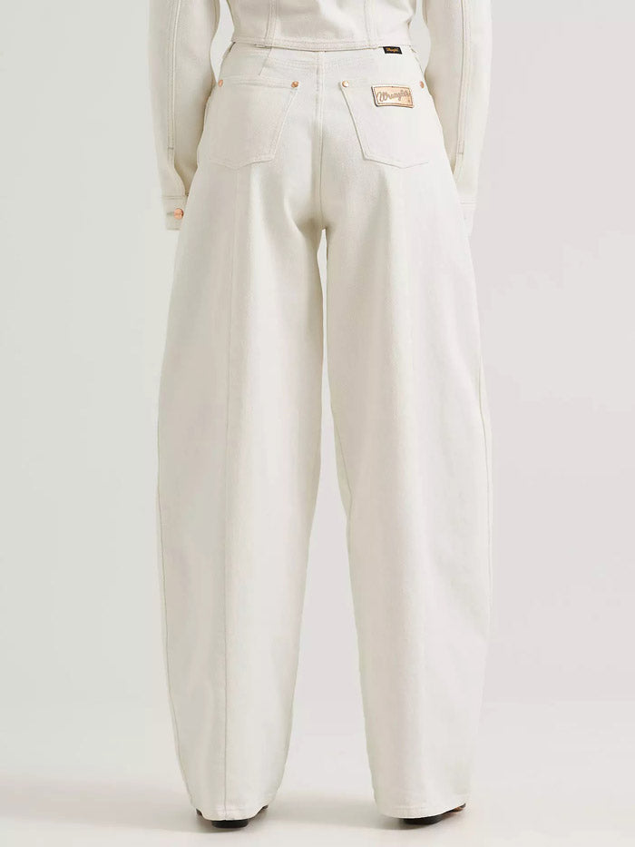 Wrangler 112385581 Womens Lainey Wilson X Tour Barrel Jean Pearl White front view. If you need any assistance with this item or the purchase of this item please call us at five six one seven four eight eight eight zero one Monday through Saturday 10:00a.m EST to 8:00 p.m EST