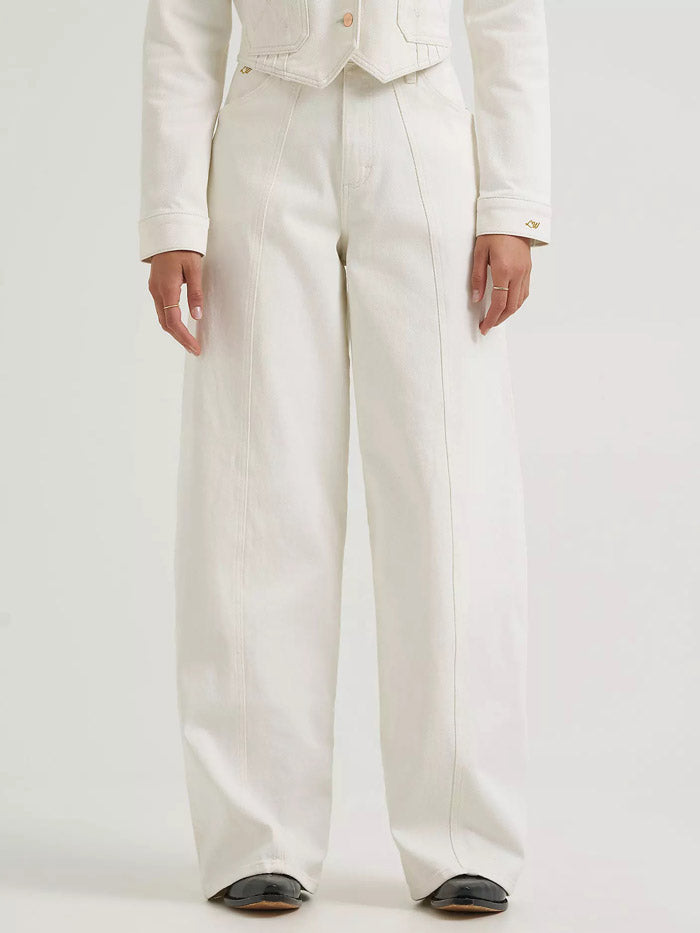 Wrangler 112385581 Womens Lainey Wilson X Tour Barrel Jean Pearl White front view. If you need any assistance with this item or the purchase of this item please call us at five six one seven four eight eight eight zero one Monday through Saturday 10:00a.m EST to 8:00 p.m EST
