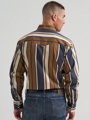 Wrangler 112385789 Mens Vintage Inspired Brushpopper Work Shirt Brown back view. If you need any assistance with this item or the purchase of this item please call us at five six one seven four eight eight eight zero one Monday through Saturday 10:00a.m EST to 8:00 p.m EST
