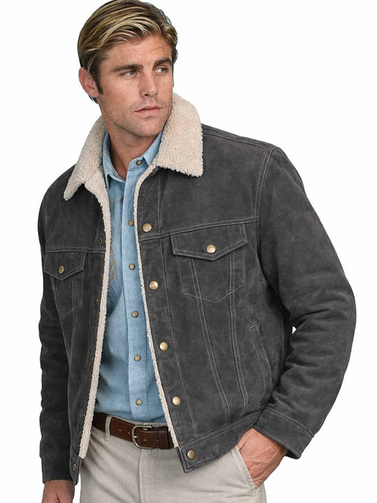 Scully 113-66 Mens Sherpa Lined Boar Suede Western Jacket Grey front view. If you need any assistance with this item or the purchase of this item please call us at five six one seven four eight eight eight zero one Monday through Saturday 10:00a.m EST to 8:00 p.m EST