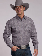 Stetson 11-001-0425-6056 Mens Medallion Paisley Western Shirt Grey front view. If you need any assistance with this item or the purchase of this item please call us at five six one seven four eight eight eight zero one Monday through Saturday 10:00a.m EST to 8:00 p.m EST