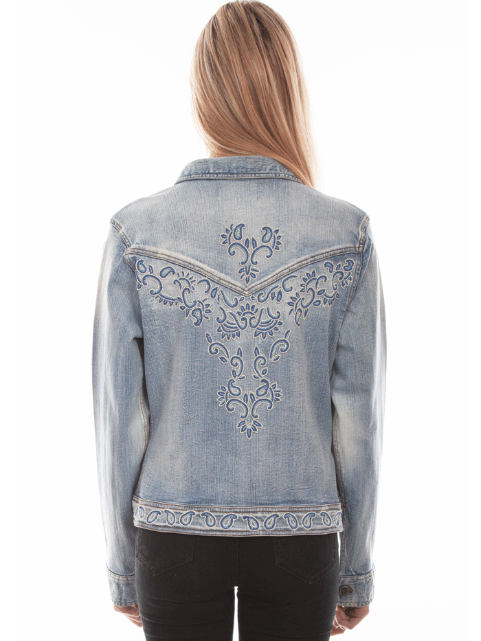 Scully HC734-DEN Womens Beaded Jean Jacket Denim front view. If you need any assistance with this item or the purchase of this item please call us at five six one seven four eight eight eight zero one Monday through Saturday 10:00a.m EST to 8:00 p.m EST