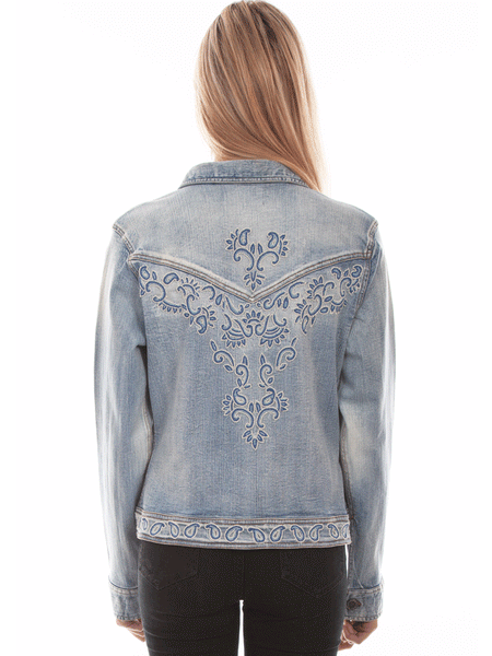 Scully HC734-DEN Womens Beaded Jean Jacket Denim back view. If you need any assistance with this item or the purchase of this item please call us at five six one seven four eight eight eight zero one Monday through Saturday 10:00a.m EST to 8:00 p.m EST