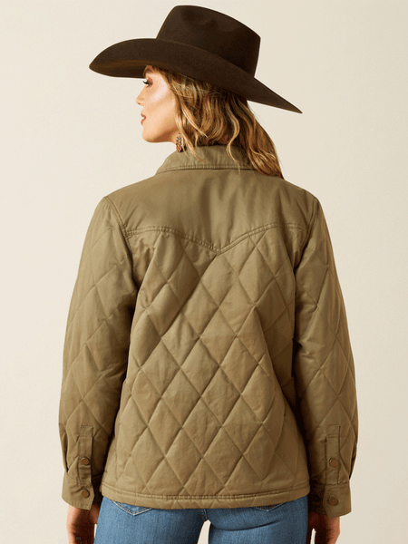 Ariat 10062813 Womens Grizzly Quilted Barn Jacket Dusky Green back view. If you need any assistance with this item or the purchase of this item please call us at five six one seven four eight eight eight zero one Monday through Saturday 10:00a.m EST to 8:00 p.m EST
