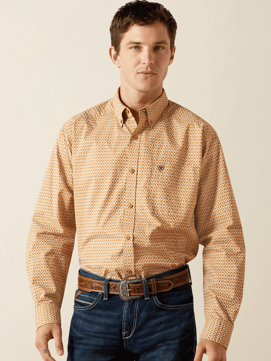 Ariat 10062211 Mens Burnis Classic Fit Long Sleeve Shirt Tan front view. If you need any assistance with this item or the purchase of this item please call us at five six one seven four eight eight eight zero one Monday through Saturday 10:00a.m EST to 8:00 p.m EST
