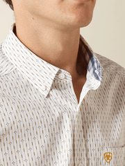 Ariat 10062201 Mens Wrinkle Free Dewitt Long Sleeve Fitted Shirt Cream collar view. If you need any assistance with this item or the purchase of this item please call us at five six one seven four eight eight eight zero one Monday through Saturday 10:00a.m EST to 8:00 p.m EST
