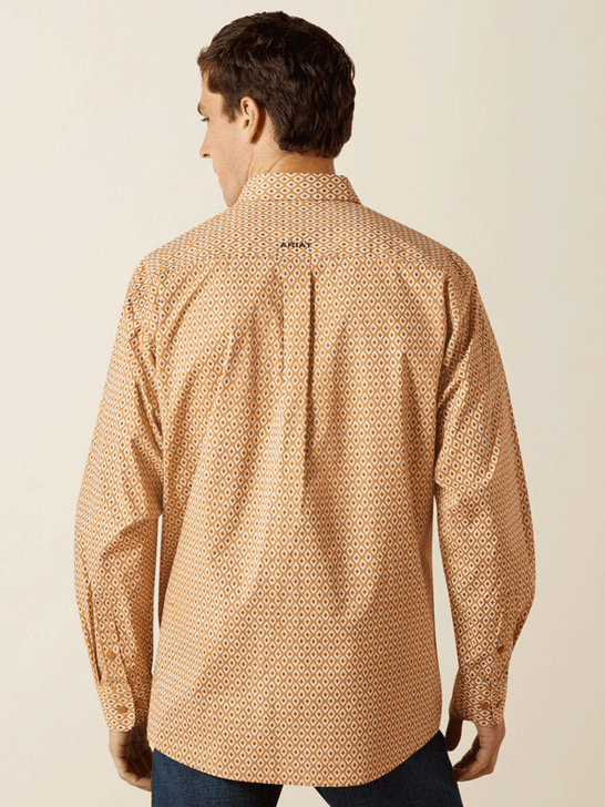 Ariat 10062211 Mens Burnis Classic Fit Long Sleeve Shirt Tan back view. If you need any assistance with this item or the purchase of this item please call us at five six one seven four eight eight eight zero one Monday through Saturday 10:00a.m EST to 8:00 p.m EST

