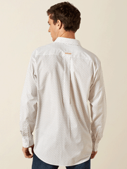 Ariat 10062201 Mens Wrinkle Free Dewitt Long Sleeve Fitted Shirt Cream back view. If you need any assistance with this item or the purchase of this item please call us at five six one seven four eight eight eight zero one Monday through Saturday 10:00a.m EST to 8:00 p.m EST