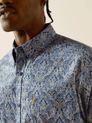 Ariat 10062237 Mens Stoney Classic Fit Shirt Royal Blue front close up.If you need any assistance with this item or the purchase of this item please call us at five six one seven four eight eight eight zero one Monday through Saturday 10:00a.m EST to 8:00 p.m EST