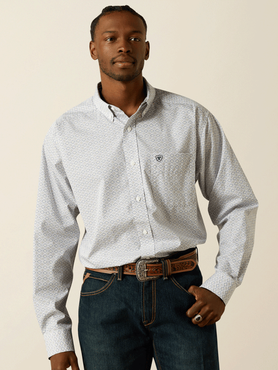 Ariat 10062193 Mens Wrinkle Free Declan Classic Fit Shirt White front view. If you need any assistance with this item or the purchase of this item please call us at five six one seven four eight eight eight zero one Monday through Saturday 10:00a.m EST to 8:00 p.m EST
