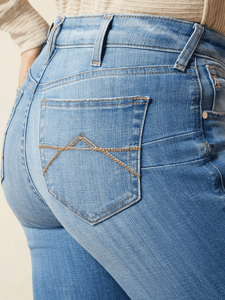 Ariat 10065880 Womens High Rise Camellia Boot Cut Jean Glendale back close up. If you need any assistance with this item or the purchase of this item please call us at five six one seven four eight eight eight zero one Monday through Saturday 10:00a.m EST to 8:00 p.m EST