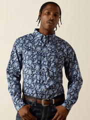 Ariat 10062244 Mens Sergio Fitted Long Sleeve Shirt Dark Blue front view. If you need any assistance with this item or the purchase of this item please call us at five six one seven four eight eight eight zero one Monday through Saturday 10:00a.m EST to 8:00 p.m EST