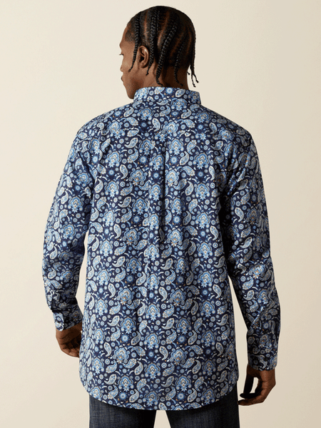 Ariat 10062244 Mens Sergio Fitted Long Sleeve Shirt Dark Blue back view. If you need any assistance with this item or the purchase of this item please call us at five six one seven four eight eight eight zero one Monday through Saturday 10:00a.m EST to 8:00 p.m EST