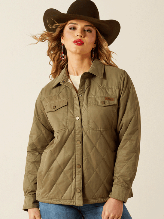 Ariat 10062813 Womens Grizzly Quilted Barn Jacket Dusky Green front view. If you need any assistance with this item or the purchase of this item please call us at five six one seven four eight eight eight zero one Monday through Saturday 10:00a.m EST to 8:00 p.m EST
