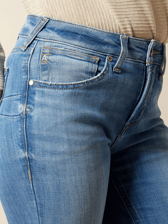 Ariat 10065880 Womens High Rise Camellia Boot Cut Jean Glendale front close up. If you need any assistance with this item or the purchase of this item please call us at five six one seven four eight eight eight zero one Monday through Saturday 10:00a.m EST to 8:00 p.m EST