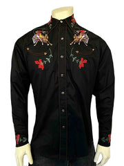 Rockmount 6840-BLK Mens Vintage Bronc Embroidered Western Shirt Black front view. If you need any assistance with this item or the purchase of this item please call us at five six one seven four eight eight eight zero one Monday through Saturday 10:00a.m EST to 8:00 p.m EST