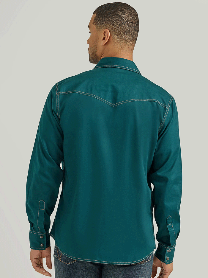 Wrangler 112352851 Mens Retro Premium Long Sleeve Shirt Deep Teal front view. If you need any assistance with this item or the purchase of this item please call us at five six one seven four eight eight eight zero one Monday through Saturday 10:00a.m EST to 8:00 p.m EST