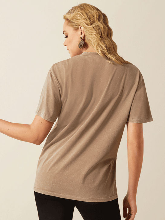 Ariat 10055131 Womens Western Mural T-Shirt Washed Greige back view. If you need any assistance with this item or the purchase of this item please call us at five six one seven four eight eight eight zero one Monday through Saturday 10:00a.m EST to 8:00 p.m EST