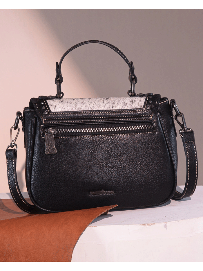 Trinity Ranch TR149-8360BK Womens Hair-On Cowhide Saddle Shape Crossbody Satchel Black front. If you need any assistance with this item or the purchase of this item please call us at five six one seven four eight eight eight zero one Monday through Saturday 10:00a.m EST to 8:00 p.m EST

