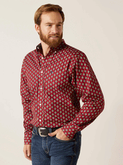 Ariat 10046207 Mens Wrinkle Free Kyler Fitted Shirt Biking Red front view. If you need any assistance with this item or the purchase of this item please call us at five six one seven four eight eight eight zero one Monday through Saturday 10:00a.m EST to 8:00 p.m EST