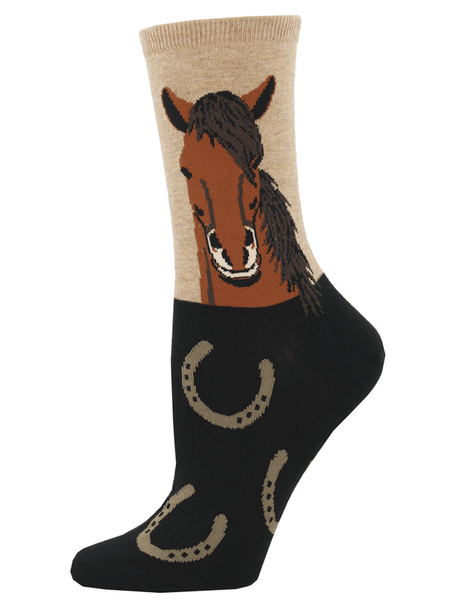 Socksmith WNC760-HEM Womens Horse Portrait Socks Hemp Heather side view. If you need any assistance with this item or the purchase of this item please call us at five six one seven four eight eight eight zero one Monday through Saturday 10:00a.m EST to 8:00 p.m EST