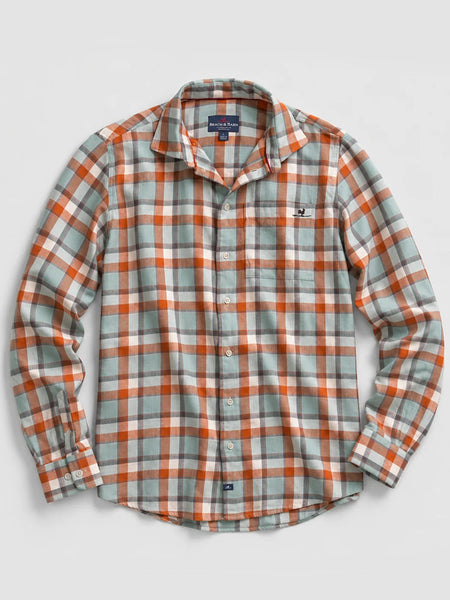 Beach and Barn UNDERTOW Woven Plaid Shirt Autumnal front view. If you need any assistance with this item or the purchase of this item please call us at five six one seven four eight eight eight zero one Monday through Saturday 10:00a.m EST to 8:00 p.m EST