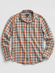 Beach and Barn UNDERTOW Woven Plaid Shirt Autumnal front view. If you need any assistance with this item or the purchase of this item please call us at five six one seven four eight eight eight zero one Monday through Saturday 10:00a.m EST to 8:00 p.m EST