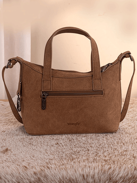 Wrangler WG226-8605BR Womens Tooled Aztec Pattern Print Crossbody Brown back view. If you need any assistance with this item or the purchase of this item please call us at five six one seven four eight eight eight zero one Monday through Saturday 10:00a.m EST to 8:00 p.m EST