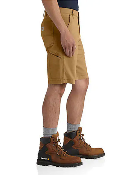 Carhartt 102514-918 Mens Rugged Flex® Relaxed Fit Canvas Work Short Hickory side view. If you need any assistance with this item or the purchase of this item please call us at five six one seven four eight eight eight zero one Monday through Saturday 10:00a.m EST to 8:00 p.m EST