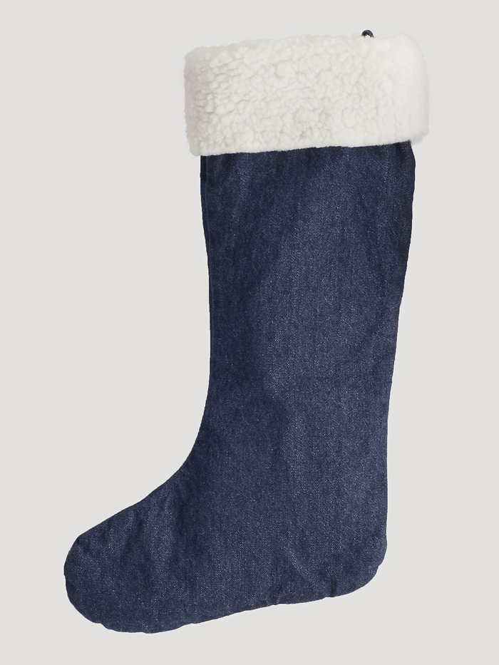 Wrangler 1WRCHSP Sherpa Denim Christmas Stocking Blue front view. If you need any assistance with this item or the purchase of this item please call us at five six one seven four eight eight eight zero one Monday through Saturday 10:00a.m EST to 8:00 p.m EST
