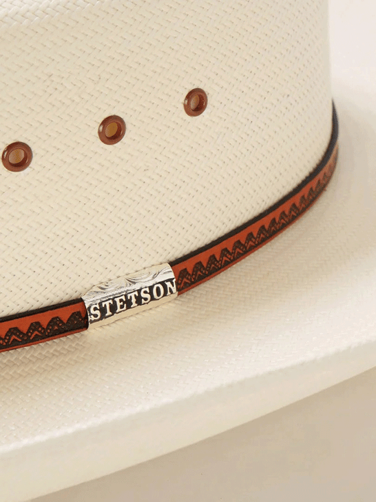 Stetson SSHYWD-664281 HAYWOOD 10X Straw Cowboy Hat Natural close up. If you need any assistance with this item or the purchase of this item please call us at five six one seven four eight eight eight zero one Monday through Saturday 10:00a.m EST to 8:00 p.m EST