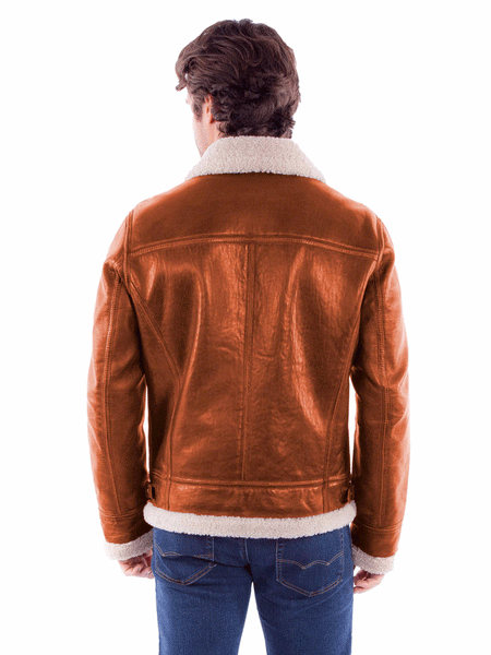 Scully 2049-93 Mens Zip Front Lined Leather Jacket Cognac back view. If you need any assistance with this item or the purchase of this item please call us at five six one seven four eight eight eight zero one Monday through Saturday 10:00a.m EST to 8:00 p.m EST