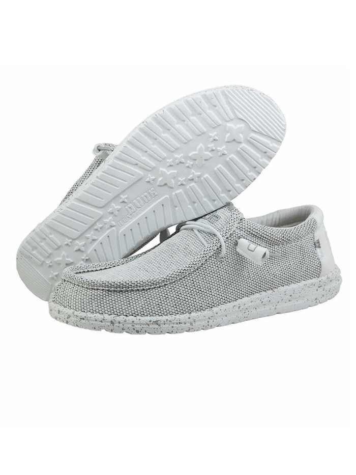 Hey Dude 40019-1KA Mens Wally Sox Shoe Stone White front and side view. If you need any assistance with this item or the purchase of this item please call us at five six one seven four eight eight eight zero one Monday through Saturday 10:00a.m EST to 8:00 p.m EST