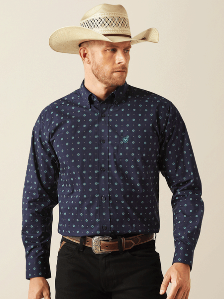 Ariat 10054695 Mens Jacobi Classic Fit Shirt Navy front view. If you need any assistance with this item or the purchase of this item please call us at five six one seven four eight eight eight zero one Monday through Saturday 10:00a.m EST to 8:00 p.m EST