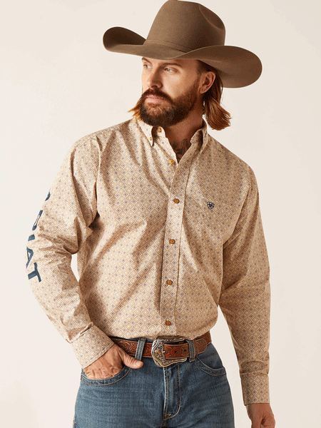 Ariat 10047353 Mens Team Conrad Classic Fit Shirt Tan front view. If you need any assistance with this item or the purchase of this item please call us at five six one seven four eight eight eight zero one Monday through Saturday 10:00a.m EST to 8:00 p.m EST