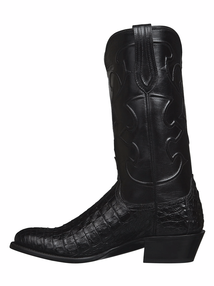 Lucchese M1636.R4 Mens Charles Belly Caiman Boots Black front and side view. If you need any assistance with this item or the purchase of this item please call us at five six one seven four eight eight eight zero one Monday through Saturday 10:00a.m EST to 8:00 p.m EST