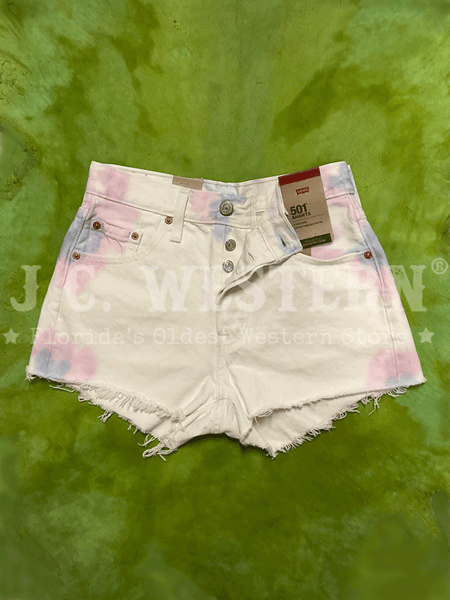 Levi's 563270332 Womens 501 Original Shorts White Tie Dye front view. If you need any assistance with this item or the purchase of this item please call us at five six one seven four eight eight eight zero one Monday through Saturday 10:00a.m EST to 8:00 p.m EST

 