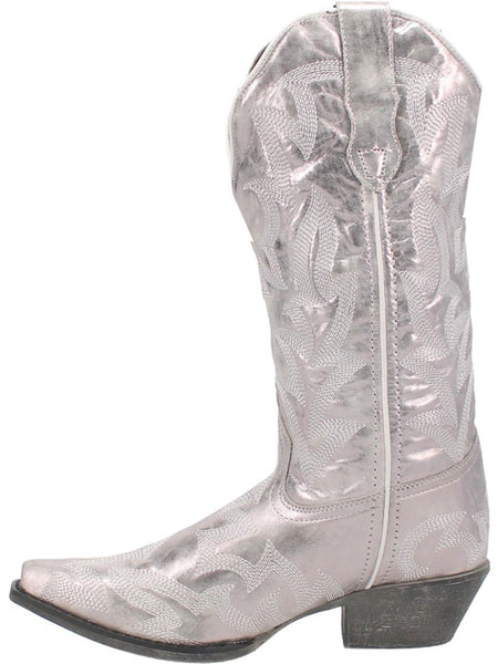 Laredo 52463 Womens DREAM GIRL Leather Boot Silver inner side view. If you need any assistance with this item or the purchase of this item please call us at five six one seven four eight eight eight zero one Monday through Saturday 10:00a.m EST to 8:00 p.m EST