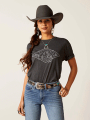 Ariat 10047639 Womens Desert Diamond T-Shirt Charcoal Heather front view. If you need any assistance with this item or the purchase of this item please call us at five six one seven four eight eight eight zero one Monday through Saturday 10:00a.m EST to 8:00 p.m EST