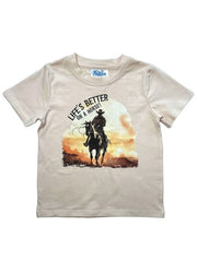 Shea Baby BVINB08 Kids Lifes Better On A Horse Shirt Beige front view. If you need any assistance with this item or the purchase of this item please call us at five six one seven four eight eight eight zero one Monday through Saturday 10:00a.m EST to 8:00 p.m EST