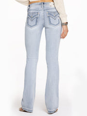 Miss Me M5014B418 Womens Haven Stitched Bootcut Jean Light Wash back view. If you need any assistance with this item or the purchase of this item please call us at five six one seven four eight eight eight zero one Monday through Saturday 10:00a.m EST to 8:00 p.m EST