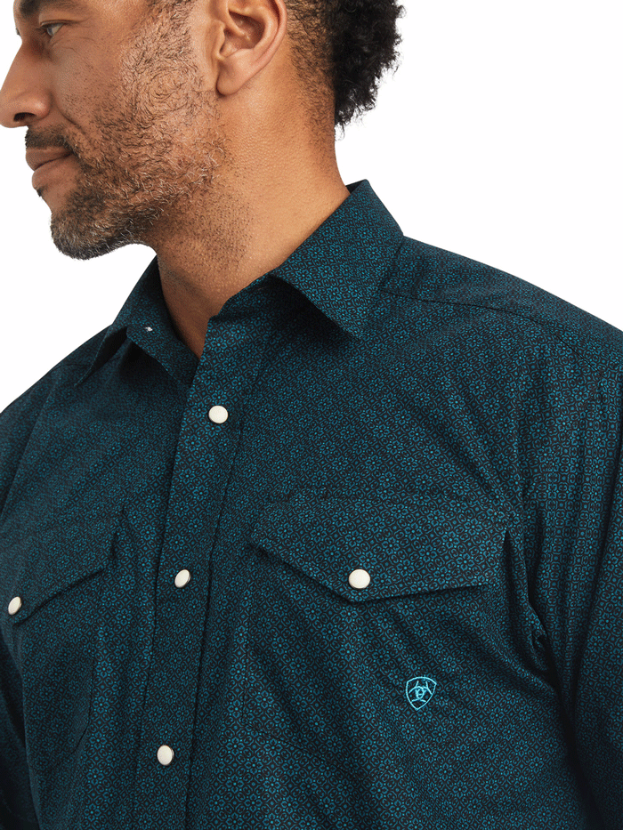 Ariat 10042337 Mens Kannon Classic Fit Shirt Ocean Depths front view. If you need any assistance with this item or the purchase of this item please call us at five six one seven four eight eight eight zero one Monday through Saturday 10:00a.m EST to 8:00 p.m EST