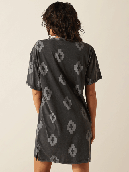 Ariat 10060380 Womens Isela Southwest Print Tee Dress Charcoal back view. If you need any assistance with this item or the purchase of this item please call us at five six one seven four eight eight eight zero one Monday through Saturday 10:00a.m EST to 8:00 p.m EST