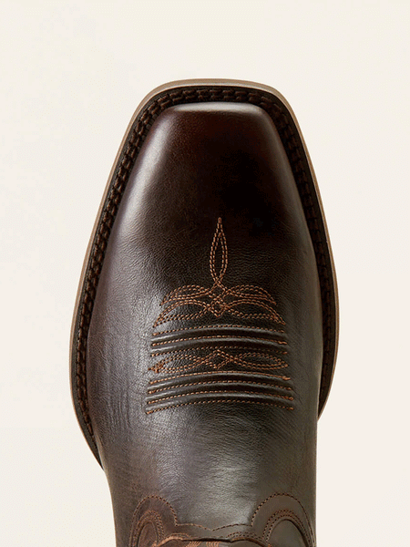 Ariat 10050990 Mens Sport Herdsman Cowboy Boot Burnished Chocolate toe view from above. If you need any assistance with this item or the purchase of this item please call us at five six one seven four eight eight eight zero one Monday through Saturday 10:00a.m EST to 8:00 p.m EST