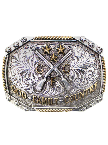 AndWest 734 God Family Country Buckle Gold And Silver front view. If you need any assistance with this item or the purchase of this item please call us at five six one seven four eight eight eight zero one Monday through Saturday 10:00a.m EST to 8:00 p.m EST