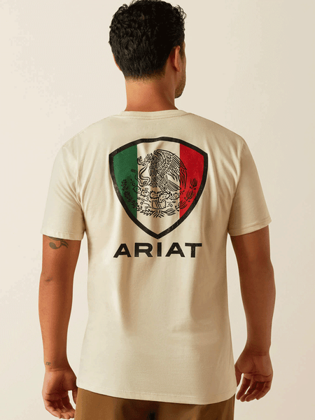 Ariat 10058883 Mens Tenochtitlan Shield T-Shirt Natural back view. If you need any assistance with this item or the purchase of this item please call us at five six one seven four eight eight eight zero one Monday through Saturday 10:00a.m EST to 8:00 p.m EST


