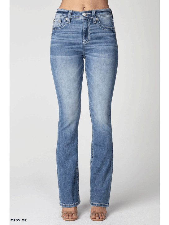 Miss Me H3636B106 Womens High Rise Boot Jean Light Blue front. If you need any assistance with this item or the purchase of this item please call us at five six one seven four eight eight eight zero one Monday through Saturday 10:00a.m EST to 8:00 p.m EST