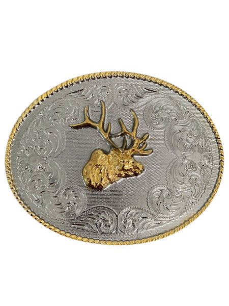 Western Edge TBB3000ELK Elk Belt Buckle Gold And Silver