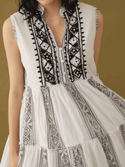 Bohera B24S-8530 Womens Cecilia Blossoms Embroidered Dress White front close up. If you need any assistance with this item or the purchase of this item please call us at five six one seven four eight eight eight zero one Monday through Saturday 10:00a.m EST to 8:00 p.m EST